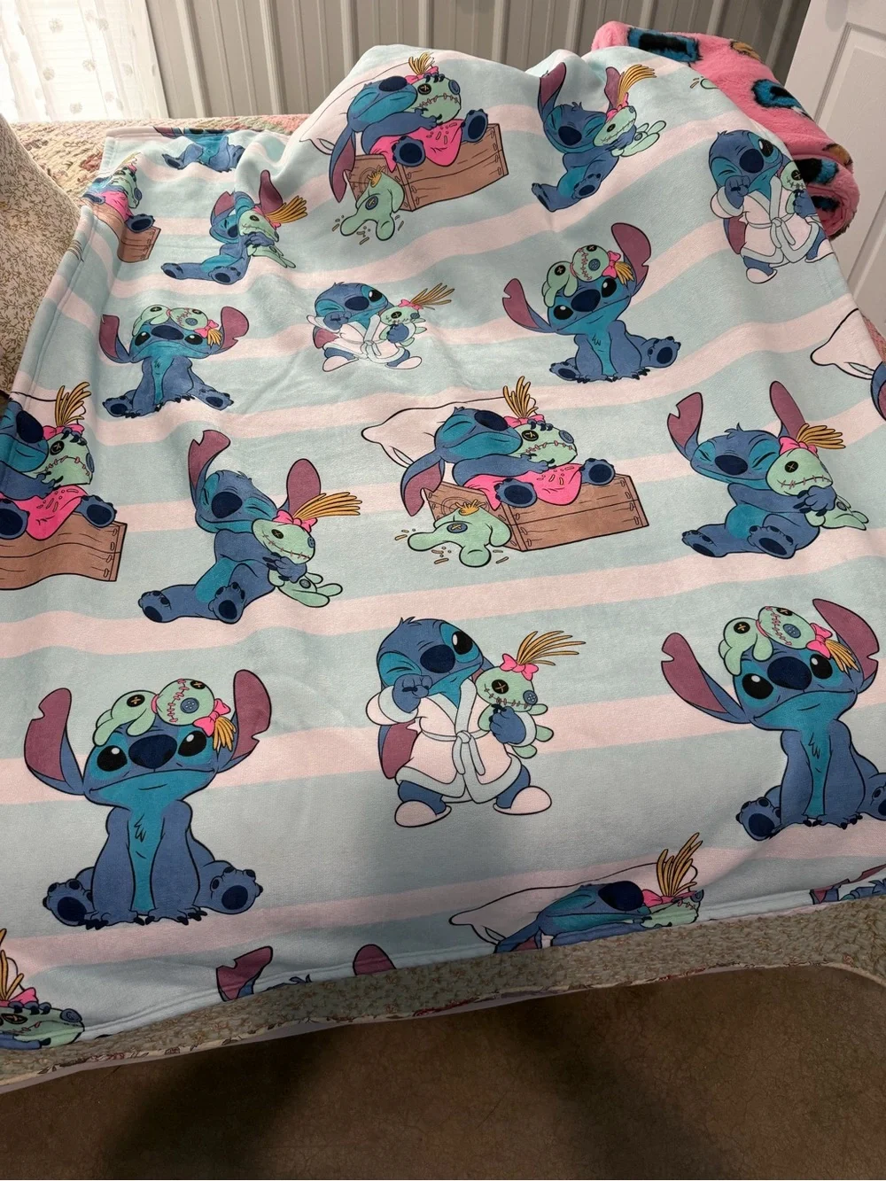 Disney Blue & Pink Lilo & Stitch Plush Throw Blanket
